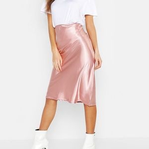 Boohoo Satin Cut Bias Midi Skirt